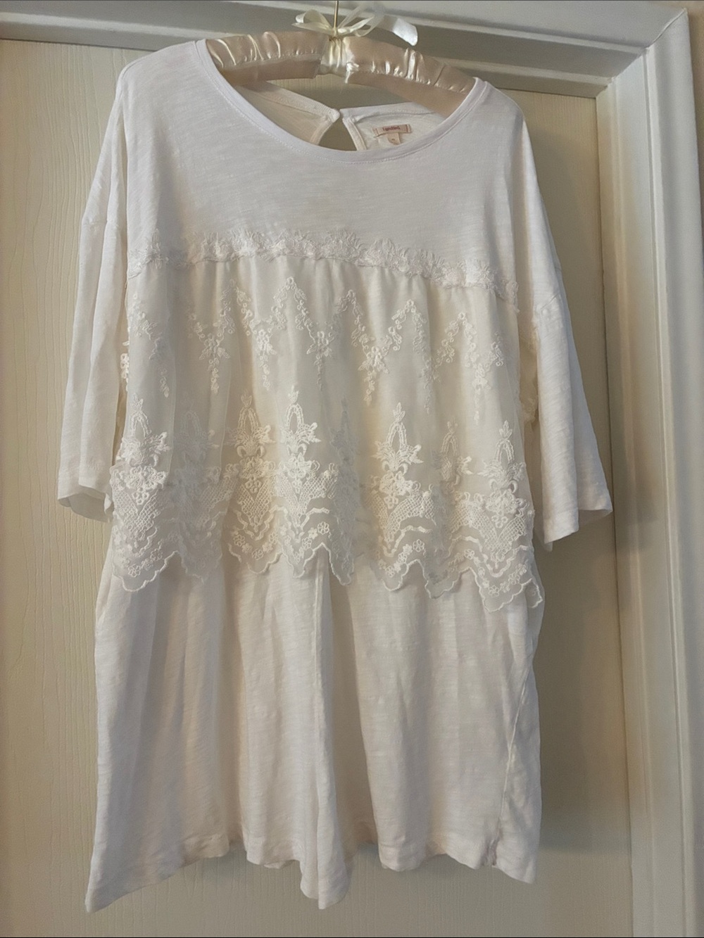 LyreBird Embroidered Lace Overlay Ivory Romper  XS